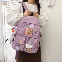 est new large capacity women backpack transparent waterproof nylon girls schoolbag teenager book bag preppy kawaii pendant pvc