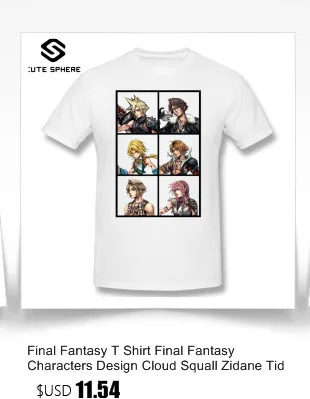 Final Fantasy/футболка с изображением персонажей из мультфильма Final Fantasy; хлопковая Футболка с изображением молнии