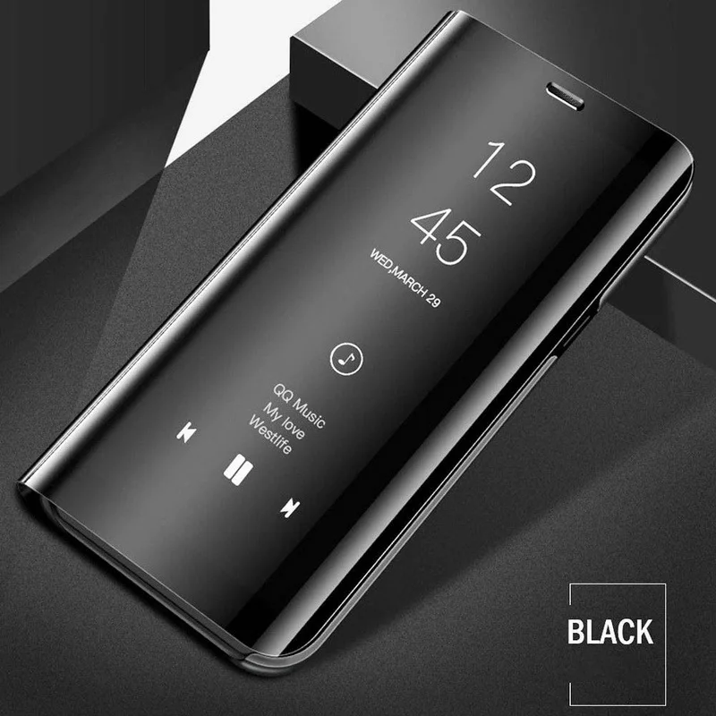 YISHANGOU зеркальный чехол s для iPhone 11 XS Max 6 6S Plus подставка держатель Твердый чехол для iPhone XR XS 7 8 Plus флип чехол - Цвет: Black