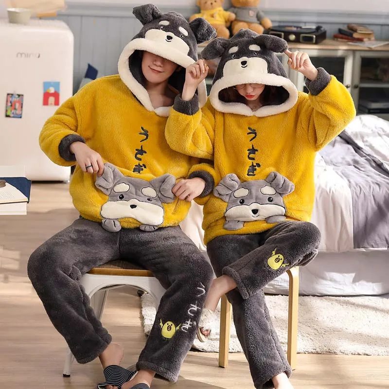 2019 зимняя одежда для сна взрослых бархатная утепленная Пижама с капюшоном набор