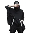 Уличная Толстовка в стиле хип-хоп, Мужская модная повседневная свободная толстовка с капюшоном, Мужской пуловер на молнии с длинным рукавом и лентами, свитшот, пальто