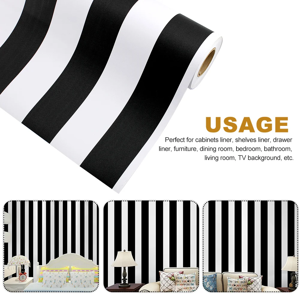 

15.7x374inch Wall Sticker Living Room Countertop Shelf Home Decor Drawer Waterproof Black White Stripe Removable PVC Self Sticky