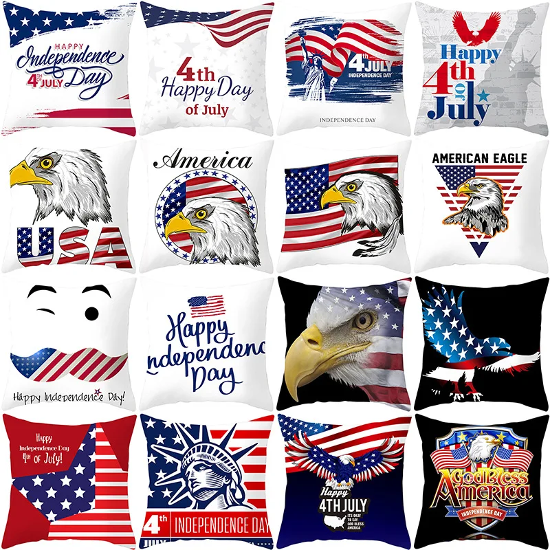 Наволочка с принтом Дня независимости США звезды и полосы флаг статуя Орла
