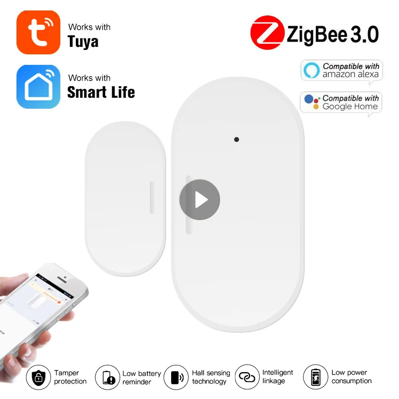

Tuya Smart ZigBee Window Door Sensor Gate Detector Security Alarm System Smart Life App Work With Zigbee Hub Alexa Google Home