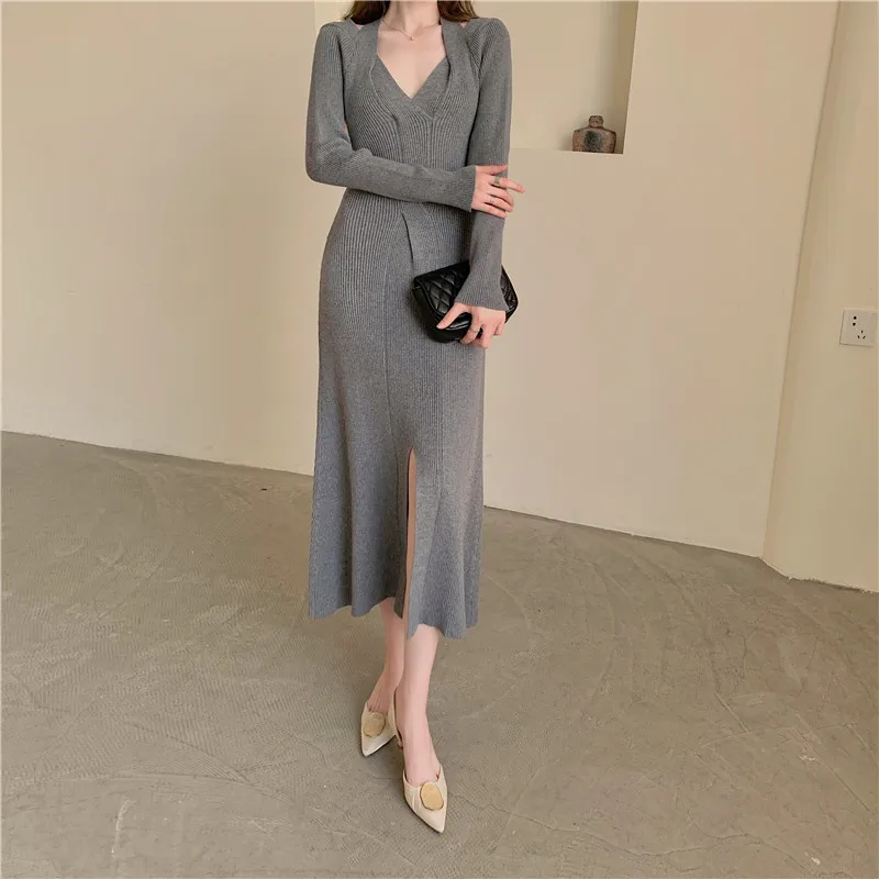 Осенне-зимнее трикотажное платье Женский вечерний пуловер с открытыми плечами и