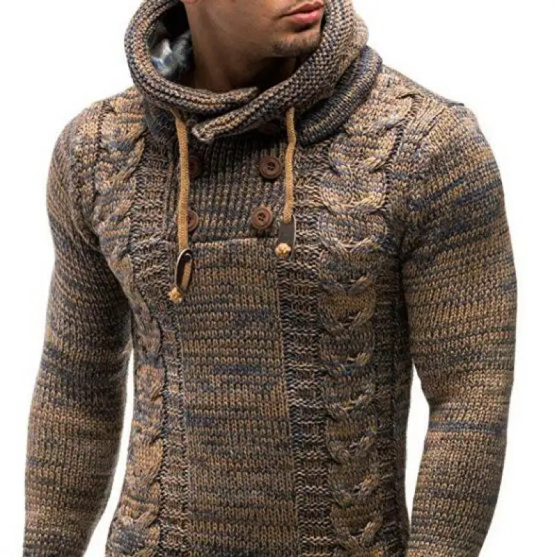 Мужская модная повседневная однотонная тонкая трендовая толстовка с высоким