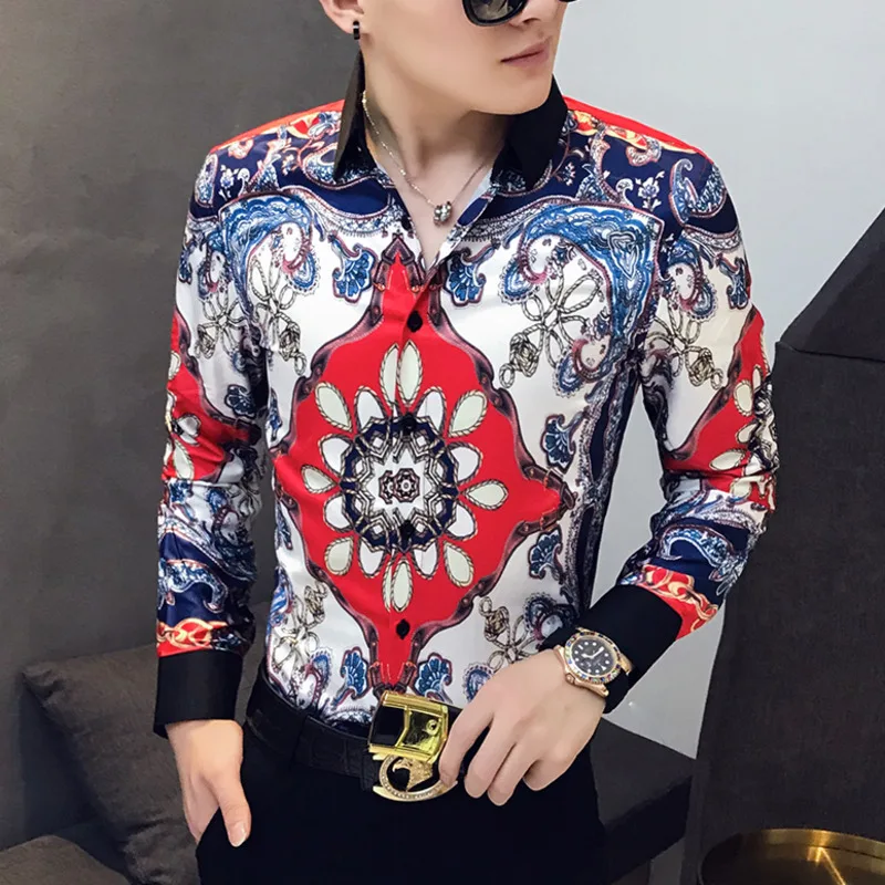 Мужская рубашка с длинным рукавом Camiseta Masculina гавайская принтом модель 2020 года