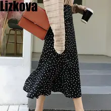 Осенняя черная шифоновая юбка в горошек в Корейском стиле, Женская юбка русалки с высокой талией, элегантная юбка миди