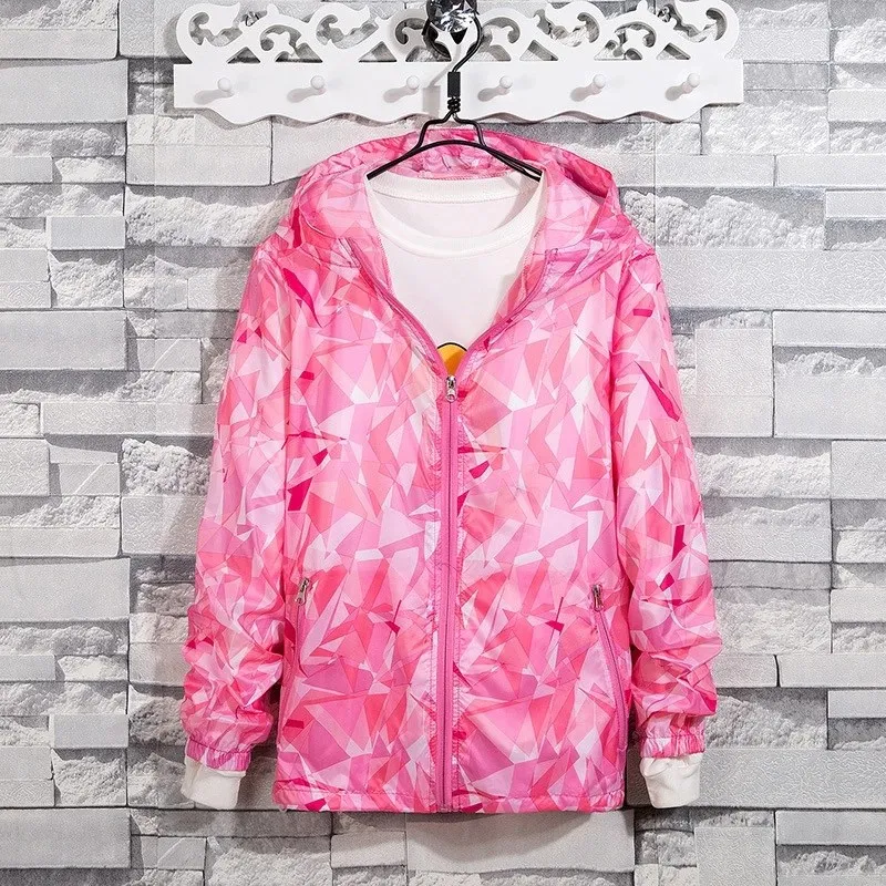 Plus Size Jacket Women Sportswear Ultralight Breathable Print Sunscreen Windbreaker Hooded Jackets | Женская одежда