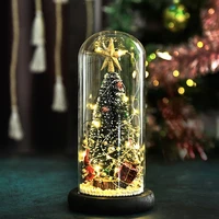 christmas tree in glass dome ornament tabletop led christmas tree with wood base xmas decor with string light new years gift