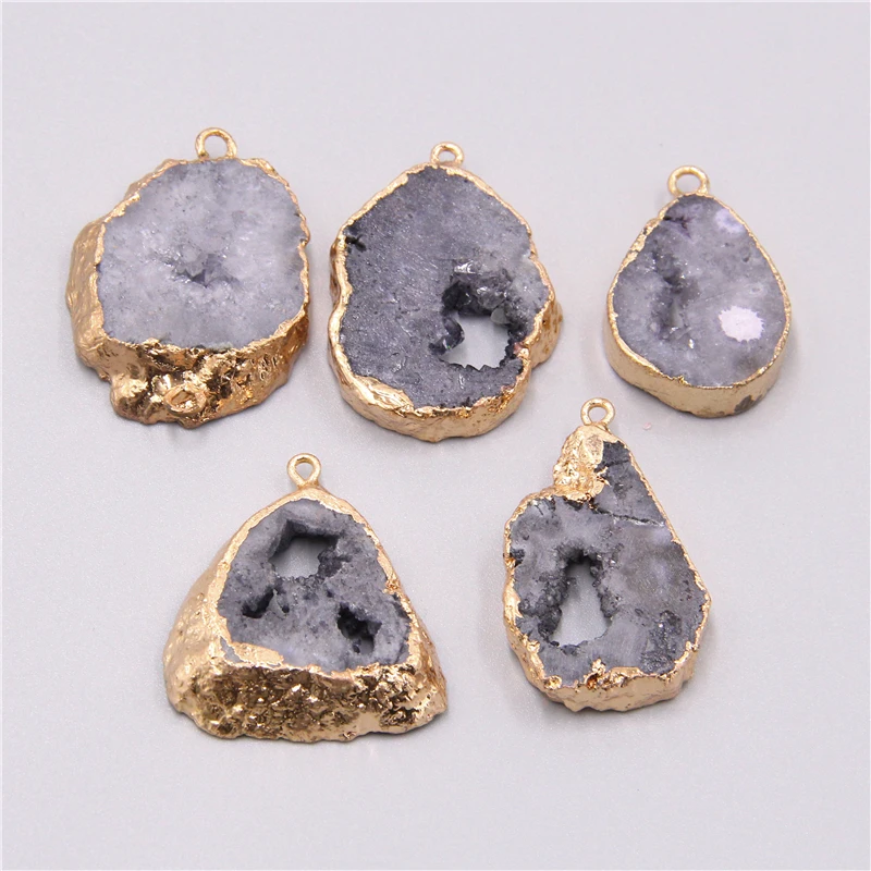 Оптовая продажа Серый Кристалл друза кварц натуральный серый камень ожерелье