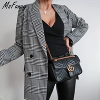 msfancy plaid blazer femme double breasted suit jacket for women 2021 oversized vintage americana mujer outwear