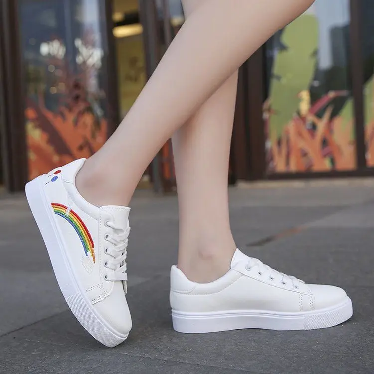 

Shoes Woman2021 White Shoes Women's Spring All-Matching Casual Korean Rainbow Luxury Designer Flat Fashion