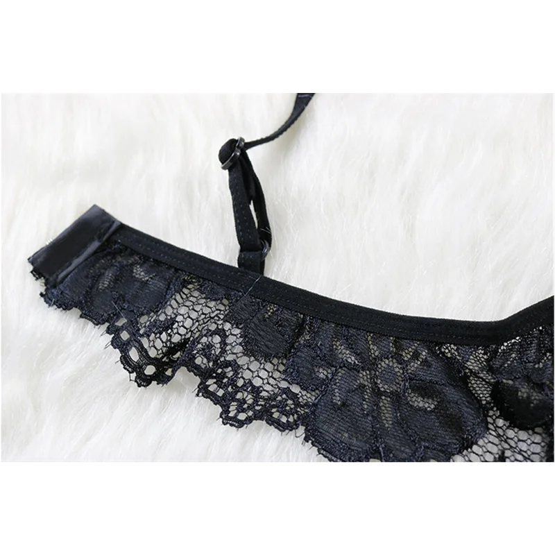 

New Lace Deep V Bra Set See-Through Sexy Lingerie Underwear Ladies Bielizna Women Femmes Erotyczna Sous