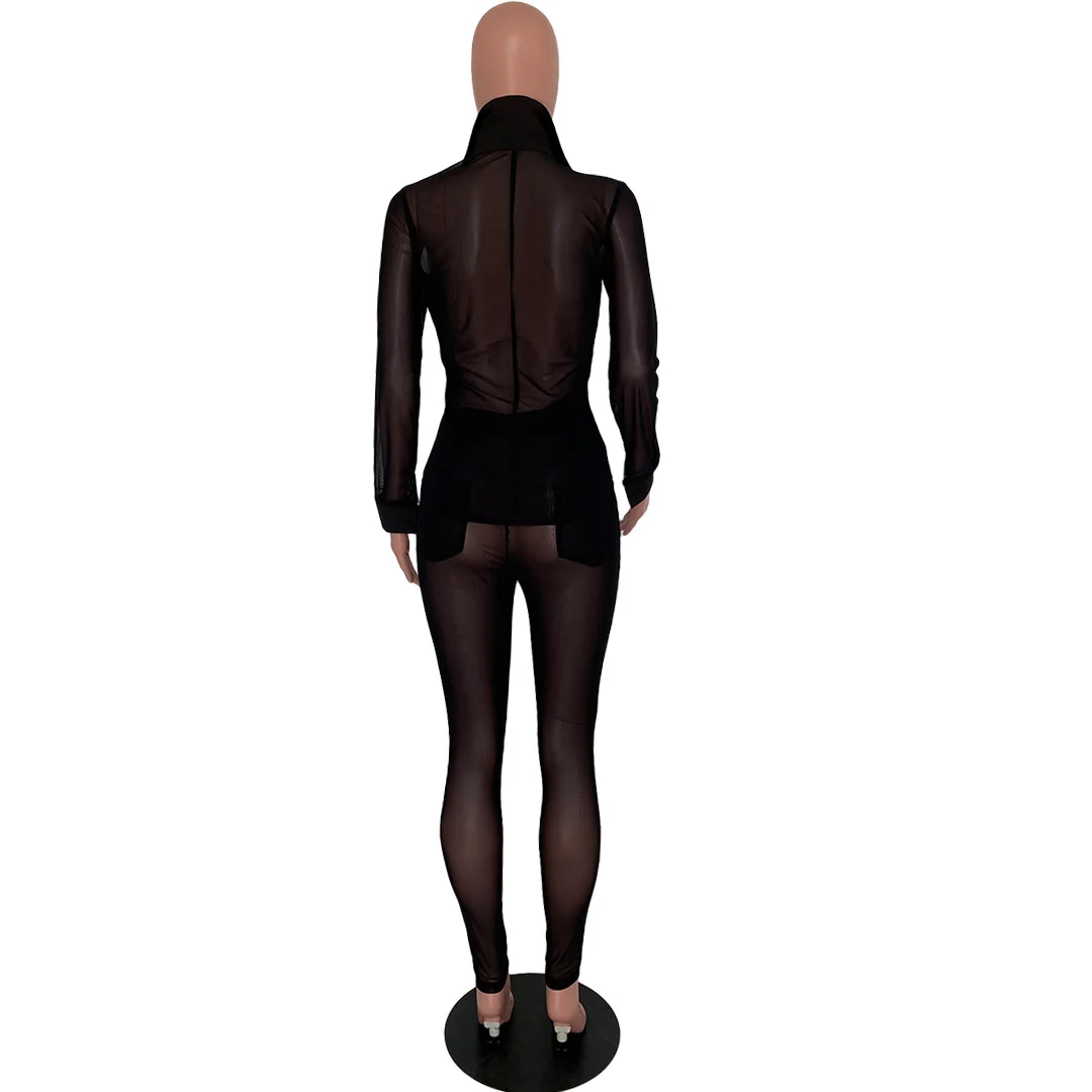 

HAOOHU Sexy Party Mesh See Though Women Set Two Piece Set Tracksuit Blouse Jogger Sweatpants Suit Fitness Outfit Matching Set