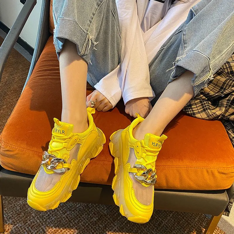 

2021 Platform Shoes Women Sneakers Breathable Mesh New Fashion Thick Bottom Ladies Trainers Casual Chunky Sneakers Basket Femme
