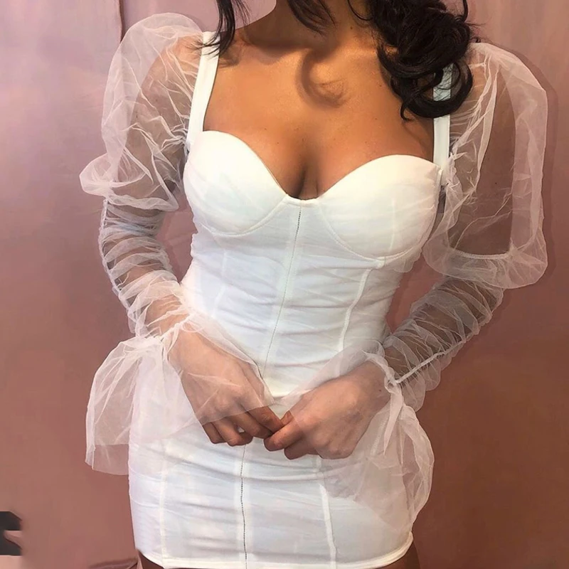CLAUBTY женское платье с рукавами фонариками Вечеринка Vestidos облегающее