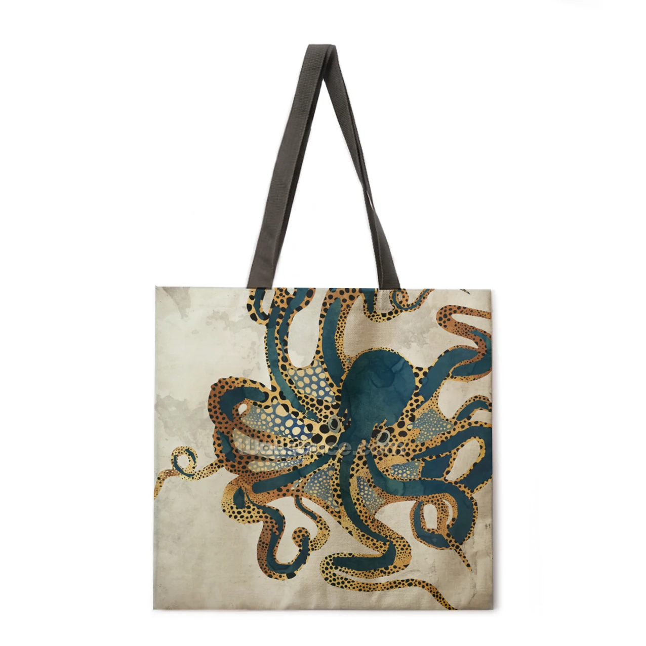 

Underwater animal print handbag ladies casual handbag linen bag foldable shopping bag outdoor beach bag daily handbag