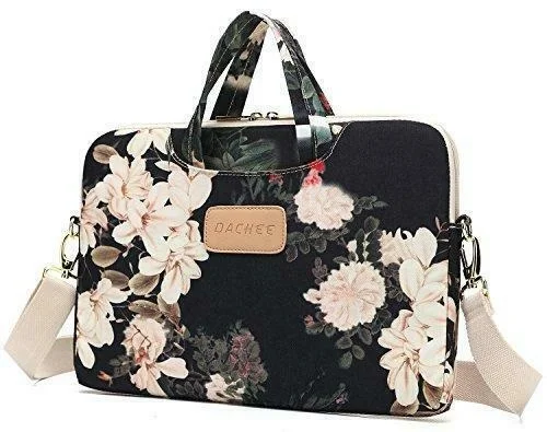 

Dachee Black Peony Patten Waterproof Laptop Shoulder Messenger Bag Case Sleeve