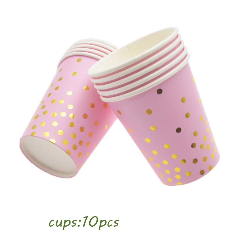 10pcs cups Черные бумажные золотистые тарелки украшения для дня рождения Детские бумажные соломинки Свадебные украшения подарок для невесты фольга одноразовая посуда - Цвет: 10pcs cups