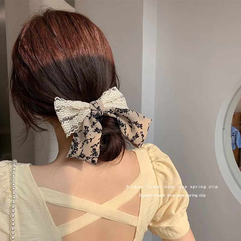 

Big Bowknot White Black Lace Hair Clips Women Headdress Double Layers Hairpin Wild Elegant Hair Accessories Gift for Lover