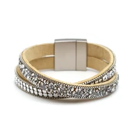 splice stripe charm leather bracelets for women 2021 fashion crystal ladies boho multilayer wide wrap bracelet female jewelry