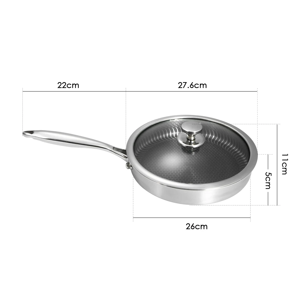 

Stainless Steel Pan with Lid Nonstick Fry Pan Cooking Pot Saucepan Stockpot Fast Heat-up Food Cooker Frying Pan