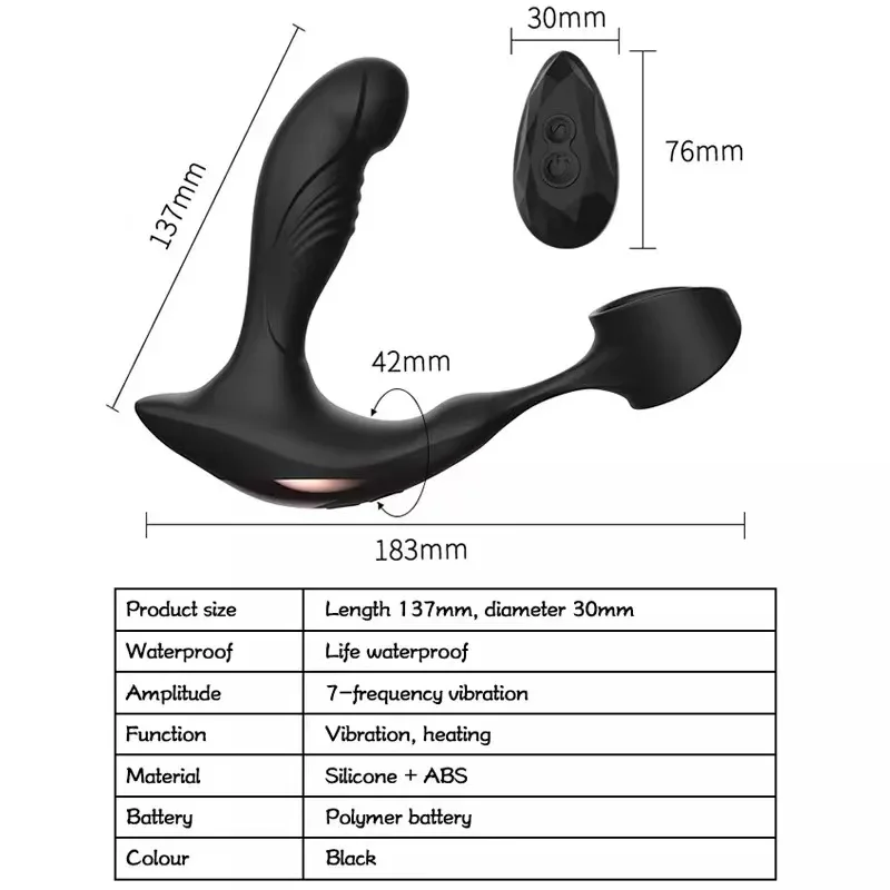 7 Speed Vibrating heat Anal Stimulator Prostate Massager With Delay Penis Ring  Vibrator Anal Plug  Sex Toy for Men