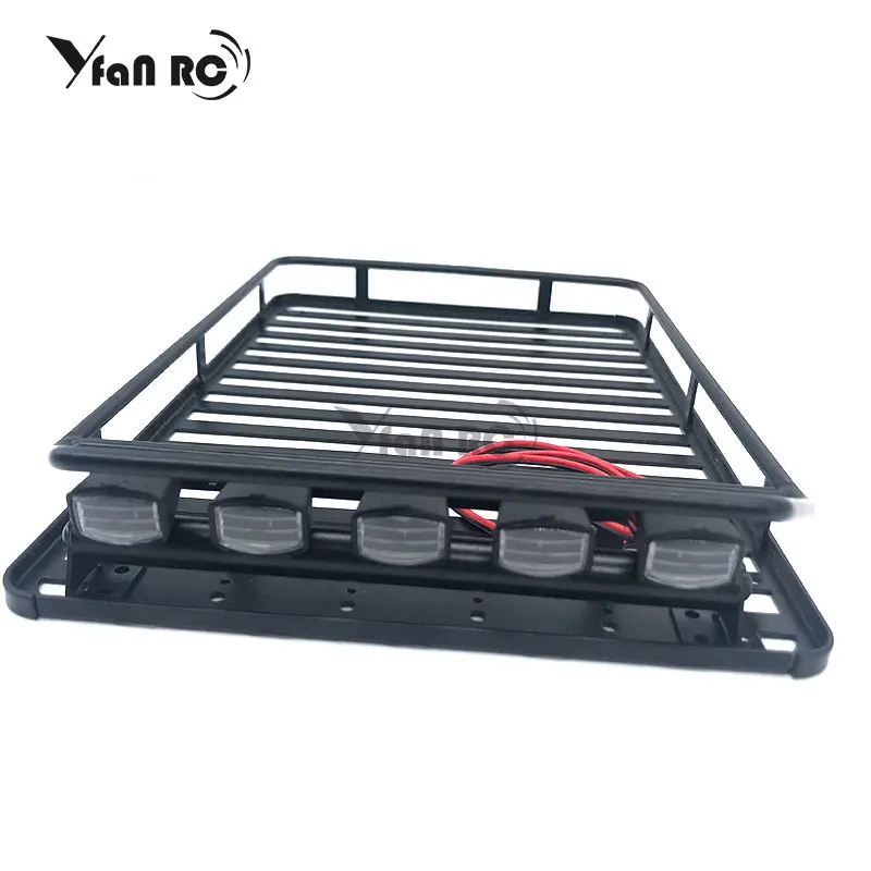

Car Roof Rack Luggage Carrier with 5 LED Light Bar for 1/10 Axial SCX10 90046 D90 RC Car Parts Accessories yfan 2145