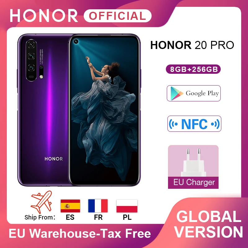 Глобальная версия HONOR 20 Pro Google Play смартфон 6 26 ƎГб 256 ГБ Kirin 980 Восьмиядерный 48мп