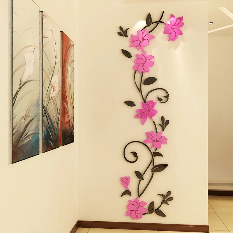 Новое поступление розовый акриловый цветок хрустальные настенные наклейки для
