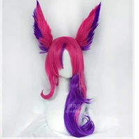 lol star guardian the rebel xayah cosplay wig woman hair game cos wig with removable chip ponytails wig cap
