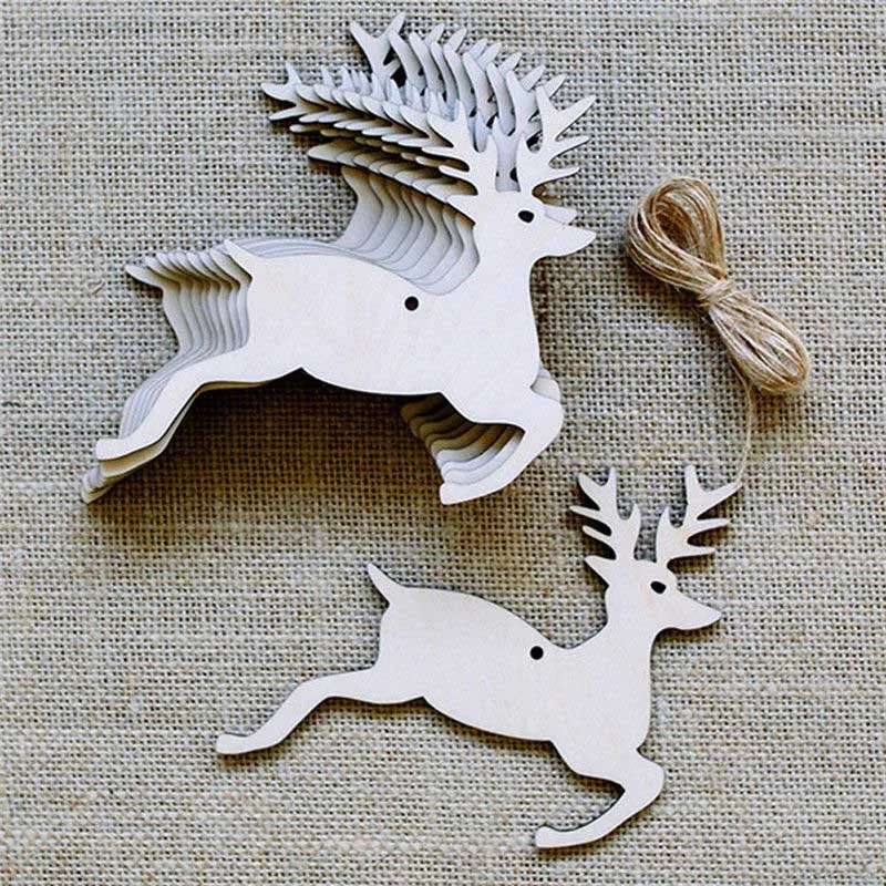 

10Pcs Christmas Wood Chip Tree Ornaments Xmas Hanging Pendant Decoration Gifts