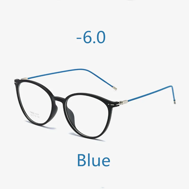Blue -6.0 Elbru ультралегкие очки кошачий глаз для близорукости женские и мужские TR90 прозрачная оправа готовые очки для близоруких диоптрий-0,5~ 6,0 - Цвет оправы: Blue -6.0