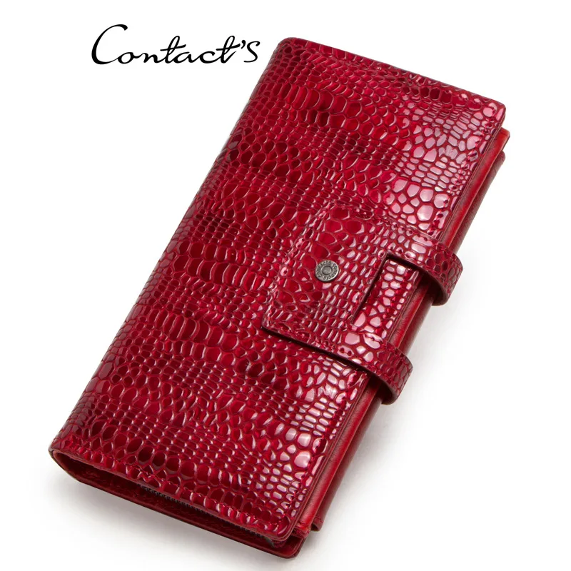 Wallet Women Genuine Leather Casual Long Leather Ladies Wallet with Multi-function Buckle Three Fold Female Bag