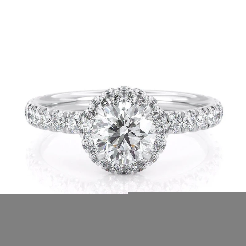 

14k White Gold Center 1ct 6.5mm EF Color Moissanite Halo Engagement Ring for Women Wedding Anniversary Gift