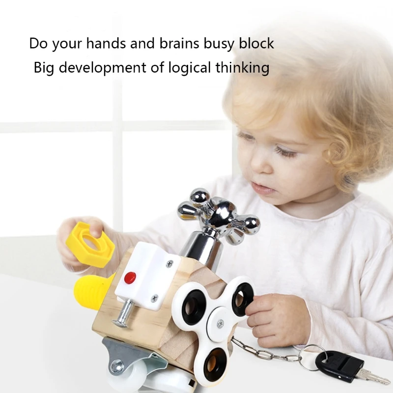 

Latches Wooden Busy Cube Board with Household Switches Item for Baby Toddlers N7ME