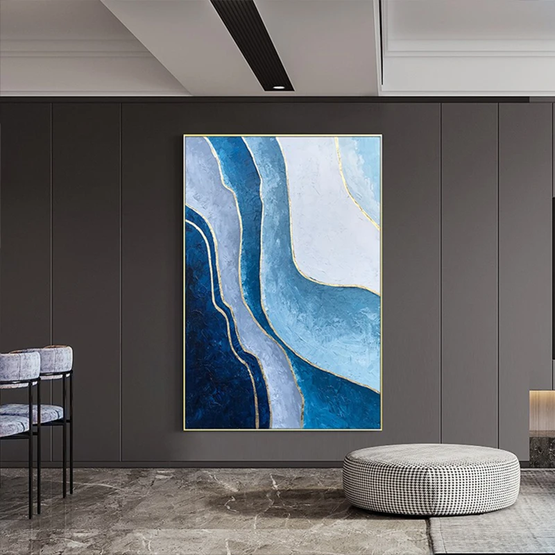 

SY handpainted oil painting blue abstract porch decoration painting living room light luxury large floor background wall corrido