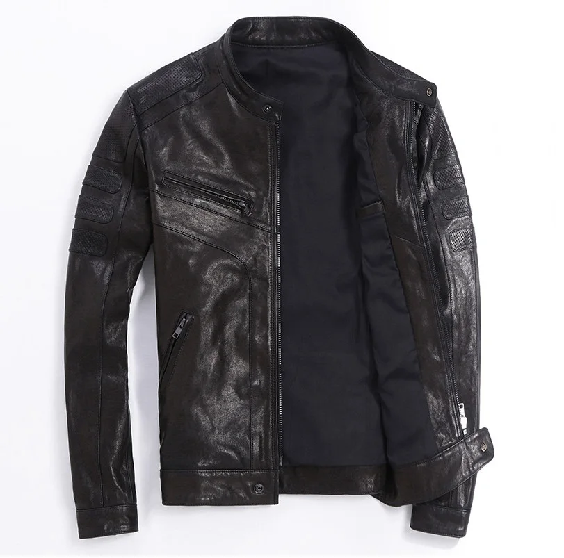 

style.fashion shipping,new Free soft sheepskin jacket.mens genuine leather coat.quality slim motor jackets.cool clothing