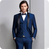 tailor made costume groom tuxedo men suits wedding suit man blazer black shawl lapel 3 piece jacket pant vest terno masculino