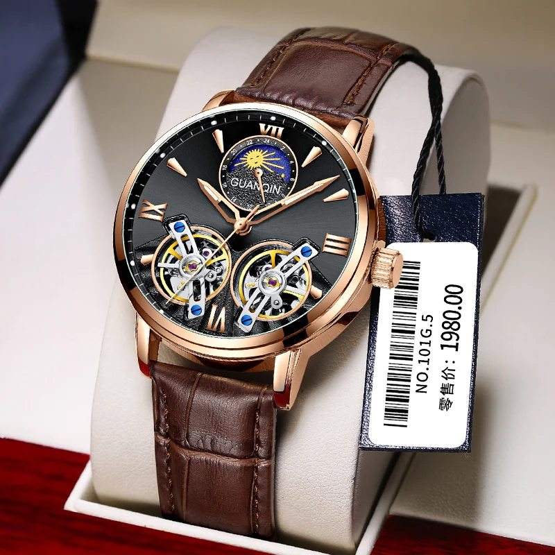 Guanqin 2020 новые часы мужские tourbillon механические автоматические полые трендовые
