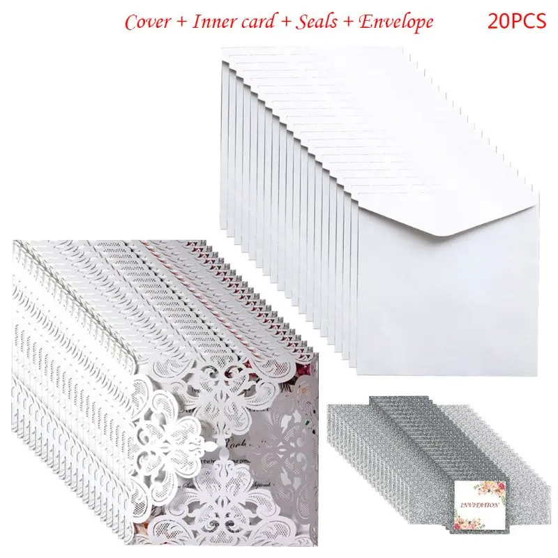 

20 Pcs European Style Wedding Invitation Card with Seal Envelopes Kits Supply