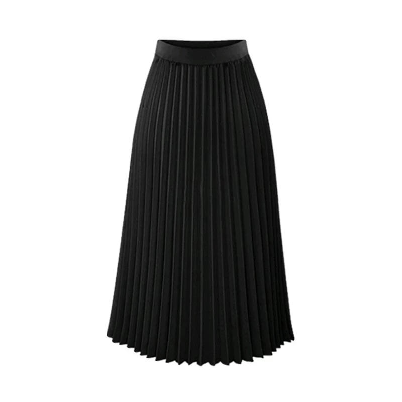 

Pink Pleated Skirt Women 2020 Plus Size Atumn Elegant White High Waist Long Skirt Black Casual Ladies Chiffon Skirt Mujer Faldas