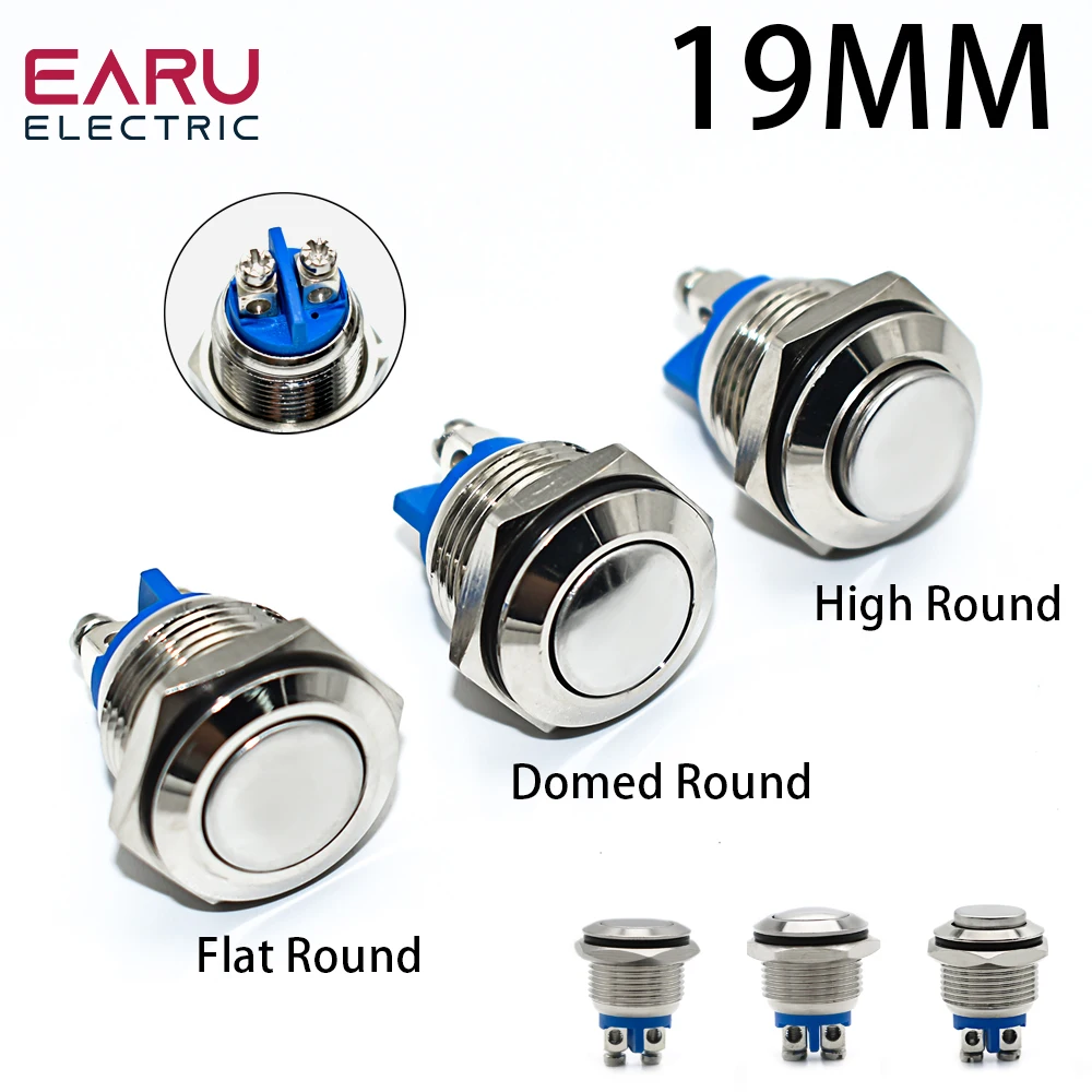 

19mm 1NO High Flat Head Waterproof Momentary Reset Metal Push Button Switch Screw Terminal Car Engine Doorbell PC Power Switch