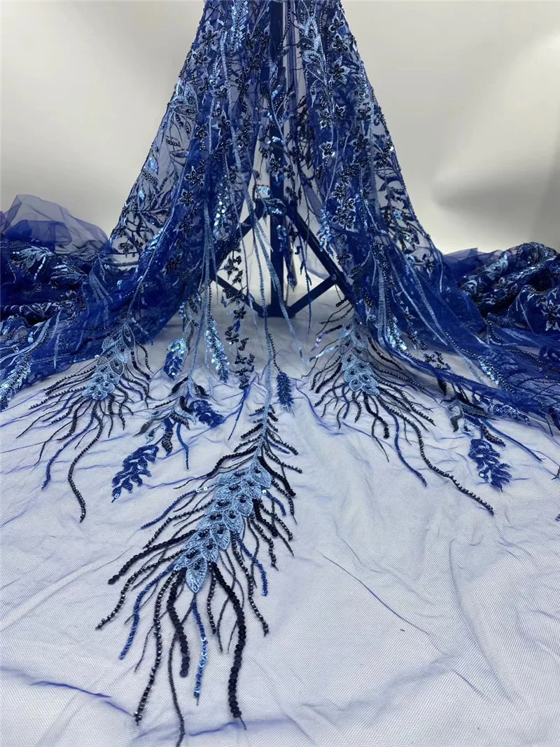 

5 ярдов, вышитые бусины, хорошее качество, сетчатая Тюлевая кружевная ткань для вечерние, вечернее платье, шитье VISAAU012