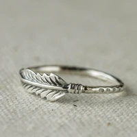 retro plated thai silver distressed feather ring engagement ring simple jewelry