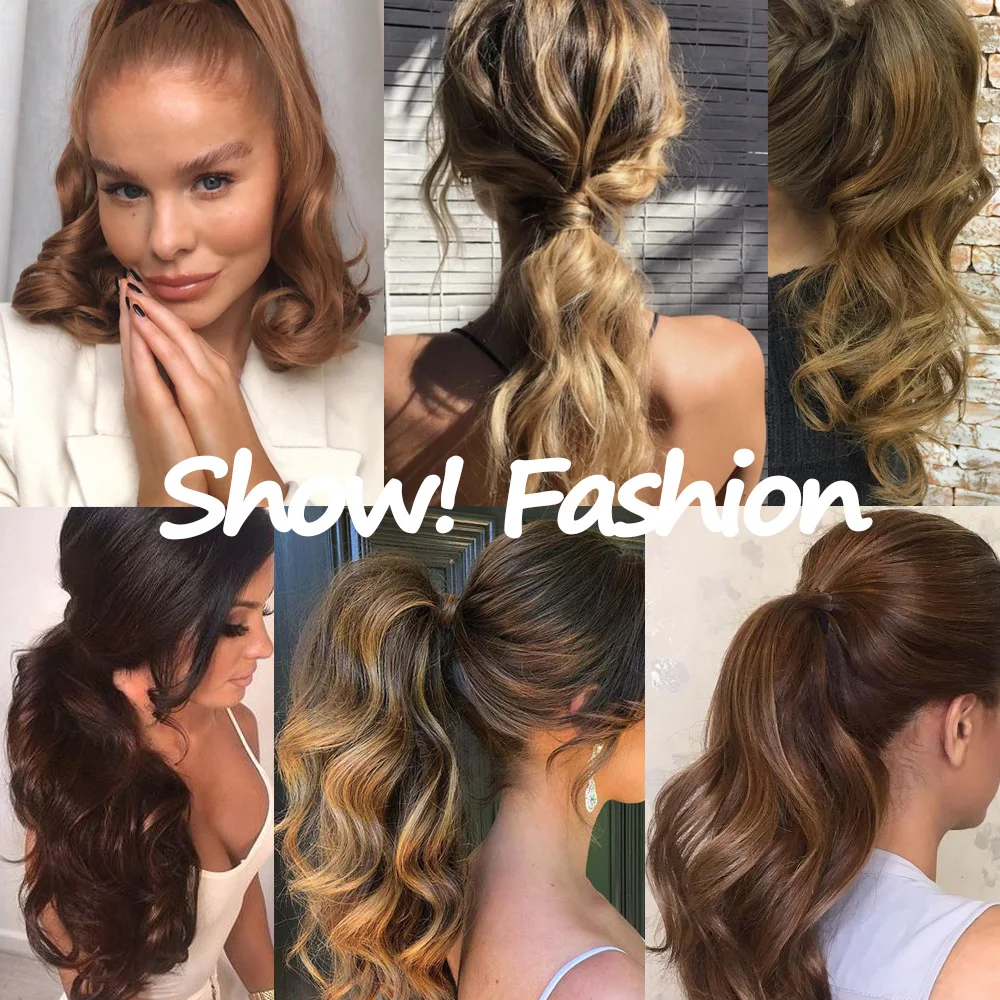 

WERD Short Wavy Ponytail Synthetic Fiber Bandage Wig Curly Ponytail Extension Hair Extension Short Hair Brown Black Ladies Wig