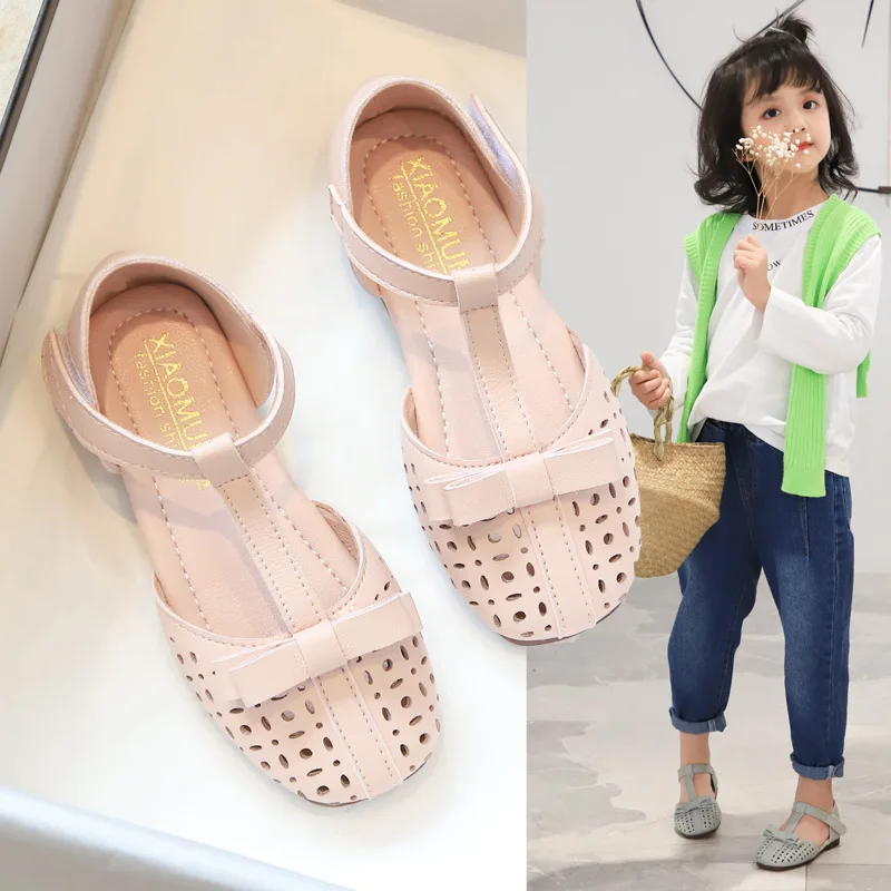 

2021 Summer Girl Sandals Children Princess Leather Shoes Hollow Out Csual Beach Sandals Soft Bottom Comfortable Kids Shoes