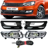 led car lights for vw polo sedan 2016 2017 2018 2019 car styling front fog lamp light with grille frame cover and wire hardness