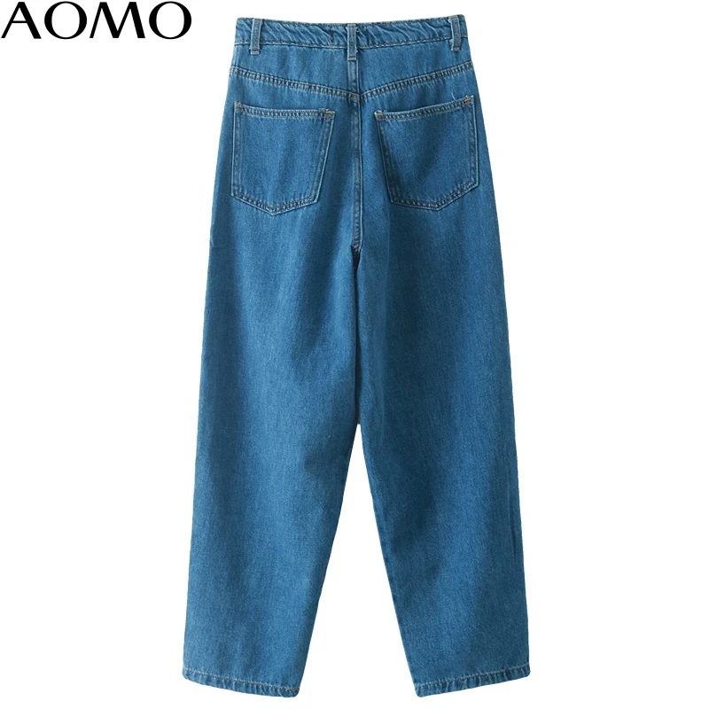 

AOMO 2020 fashion women solid mom jeans pants trousers pockets zipper casual female loose pants top 2N16A